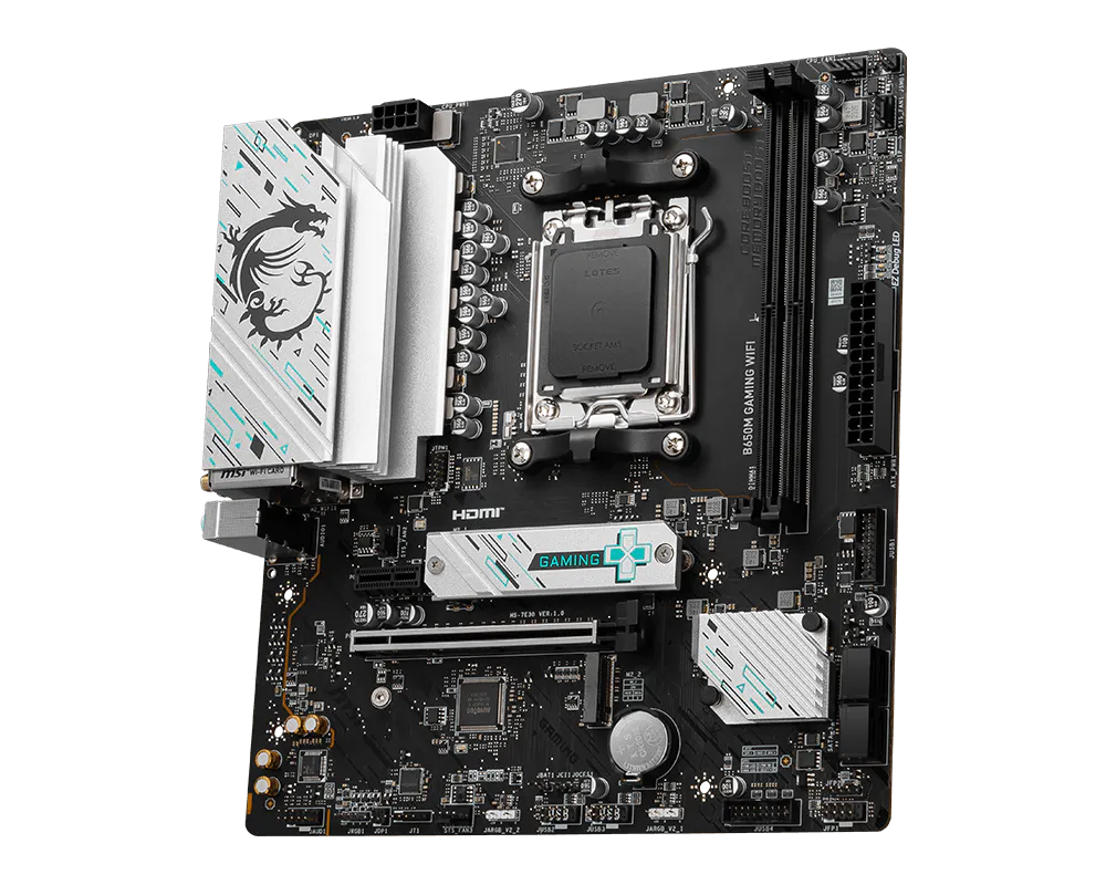 MSI B650M GAMING WIFI DDR5 Micro-ATX Motherboard | AMD B650 Chipset | AM5 Socket | Ryzen 7000/8000/9000 Support | DDR5 7800+ (OC) | PCIe 4.0 | Dual M.2 Gen4 | Wi-Fi 6E & Bluetooth 5.3 | 2.5Gb LAN | HDMI 2.1 & DisplayPort 1.4