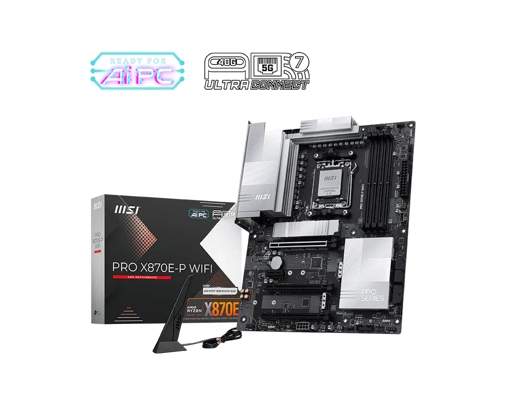 MSI PRO X870E-P WIFI Motherboard | AMD X870E | AM5 | DDR5 8200+ MHz (OC) | PCIe 5.0 | USB4 40Gbps | Wi-Fi 7 | 5G LAN | Triple M.2 | ATX