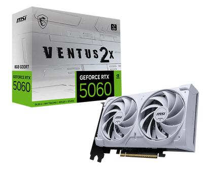 MSI GeForce RTX 5060 8GB VENTUS 2X WHITE Graphics Card | GDDR7 | 28Gbps | 128-bit | Dual Fan Cooling | PCIe 5.0 | HDMI 2.1b | DisplayPort 2.1 | DLSS 4 | Ray Tracing | White Edition