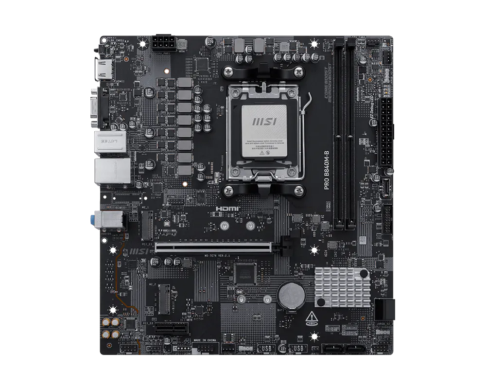 MSI PRO B840M-B mATX Motherboard | AMD B840 | AM5 | DDR5 | PCIe 4.0 | M.2 | HDMI | USB 3.2