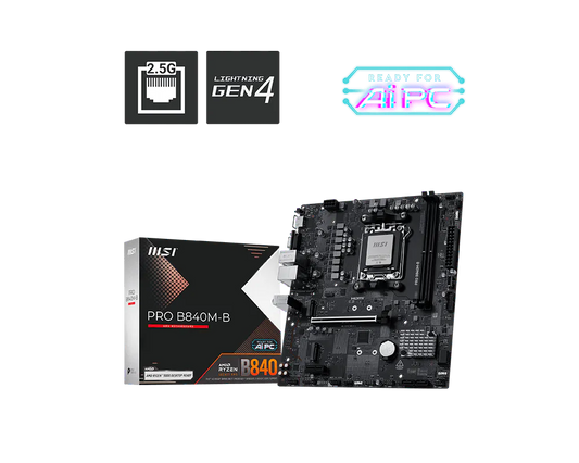 MSI PRO B840M-B mATX Motherboard | AMD B840 | AM5 | DDR5 | PCIe 4.0 | M.2 | HDMI | USB 3.2