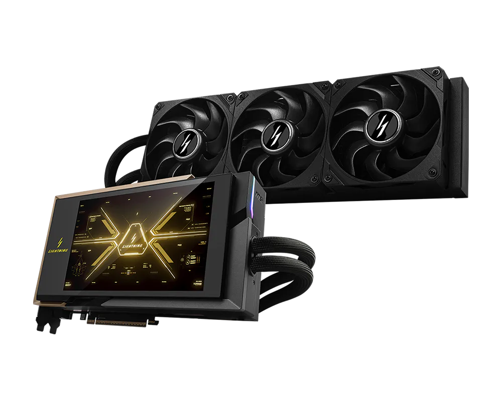 MSI GeForce RTX 5090 32G LIGHTNING Z Extreme Overclocking Graphics Card | 32GB GDDR7 | 512-bit | Liquid Cooling | 2775MHz Boost | 1000W Power | Dual 16-Pin | 8” Display | PCIe 5.0 | HDMI 2.1b | DP 2.1b