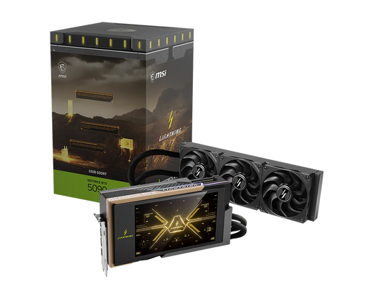 MSI GeForce RTX 5090 32G LIGHTNING Z Extreme Overclocking Graphics Card | 32GB GDDR7 | 512-bit | Liquid Cooling | 2775MHz Boost | 1000W Power | Dual 16-Pin | 8” Display | PCIe 5.0 | HDMI 2.1b | DP 2.1b
