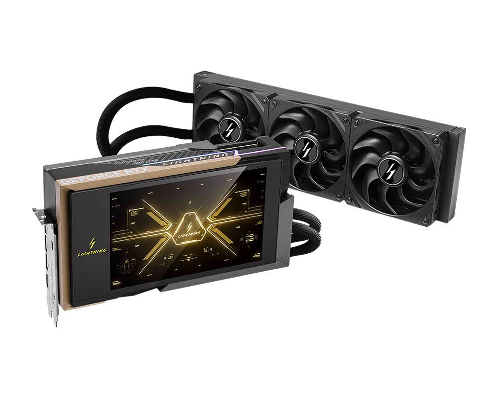 MSI GeForce RTX 5090 32G LIGHTNING Z Extreme Overclocking Graphics Card | 32GB GDDR7 | 512-bit | Liquid Cooling | 2775MHz Boost | 1000W Power | Dual 16-Pin | 8” Display | PCIe 5.0 | HDMI 2.1b | DP 2.1b