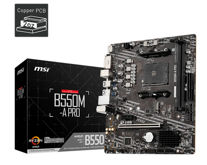 MSI B550M-A PRO Motherboard | AMD B550 | AM4 | DDR4 4600+ MHz (OC) | PCIe 4.0 x16 | Gen4 M.2 | HDMI | DVI-D | Gigabit LAN | Micro-ATX