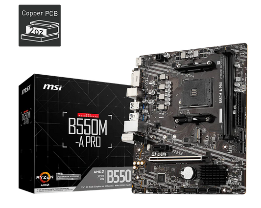 MSI B550M-A PRO Motherboard | AMD B550 | AM4 | DDR4 4600+ MHz (OC) | PCIe 4.0 x16 | Gen4 M.2 | HDMI | DVI-D | Gigabit LAN | Micro-ATX