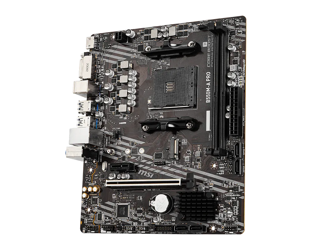 MSI B550M-A PRO Motherboard | AMD B550 | AM4 | DDR4 4600+ MHz (OC) | PCIe 4.0 x16 | Gen4 M.2 | HDMI | DVI-D | Gigabit LAN | Micro-ATX