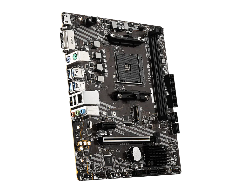MSI B550M-A PRO Motherboard | AMD B550 | AM4 | DDR4 4600+ MHz (OC) | PCIe 4.0 x16 | Gen4 M.2 | HDMI | DVI-D | Gigabit LAN | Micro-ATX