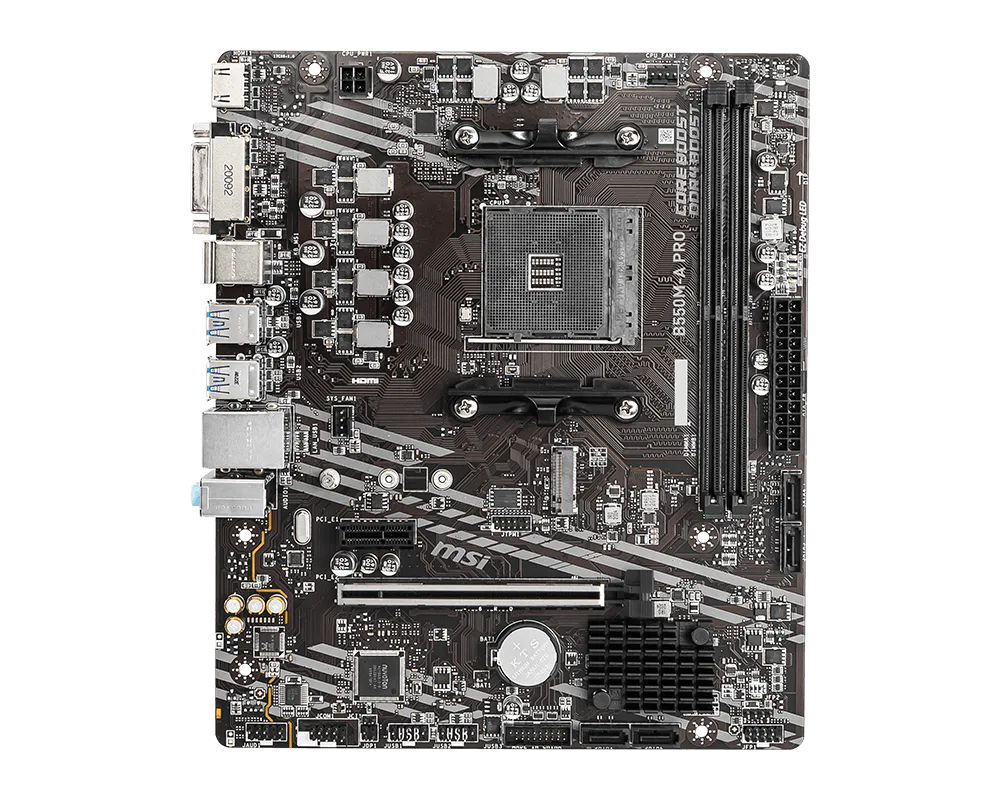 MSI B550M-A PRO Motherboard | AMD B550 | AM4 | DDR4 4600+ MHz (OC) | PCIe 4.0 x16 | Gen4 M.2 | HDMI | DVI-D | Gigabit LAN | Micro-ATX
