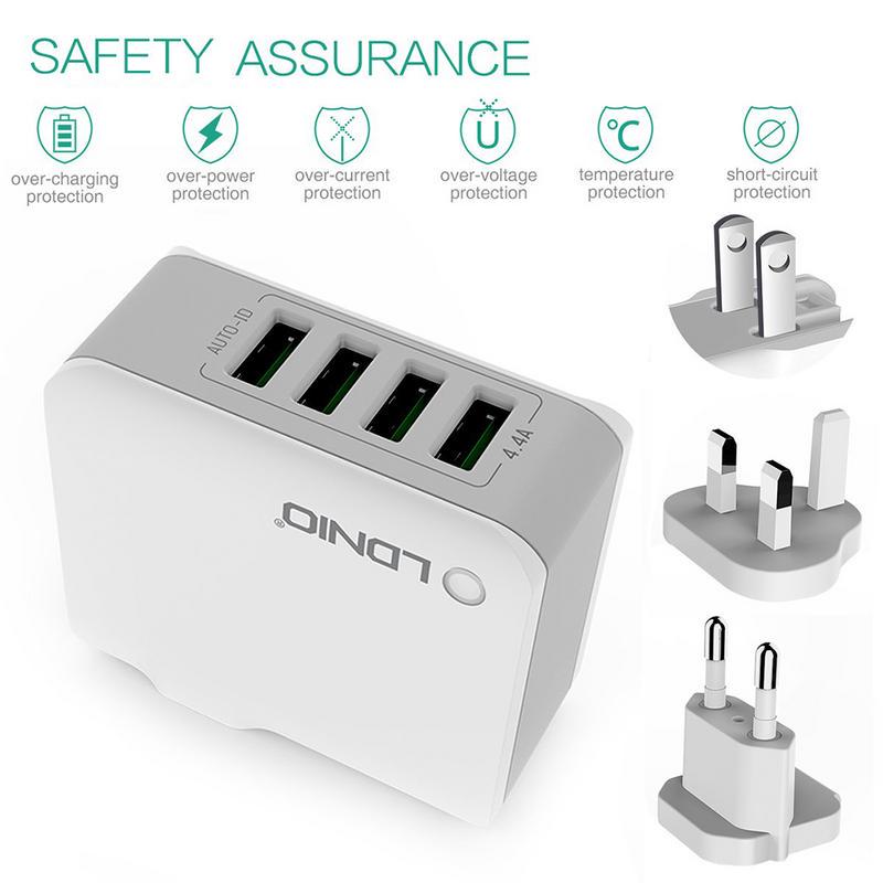 LDNIO A4403 Quick Charge 4-Port USB Wall Charger | 4.4A Output | UK Plug