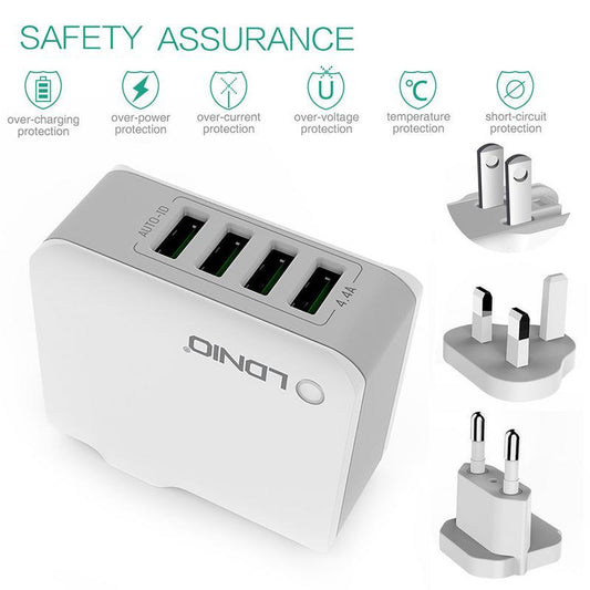 LDNIO A4403 Quick Charge 4-Port USB Wall Charger | 4.4A Output | UK Plug