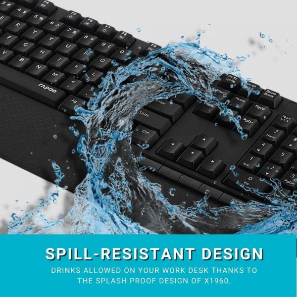 Rapoo Wireless Keyboard and Mouse Combo X1960 -2.4GHz | Low-Profile Full-Size Keys | Optical Mouse | Long Battery Life | USB Receiver