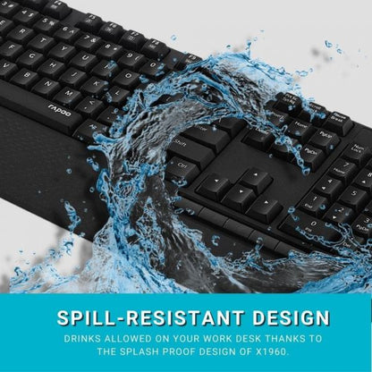 Rapoo Wireless Keyboard and Mouse Combo X1960 -2.4GHz | Low-Profile Full-Size Keys | Optical Mouse | Long Battery Life | USB Receiver