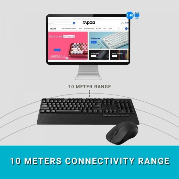 Rapoo Wireless Keyboard and Mouse Combo X1960 -2.4GHz | Low-Profile Full-Size Keys | Optical Mouse | Long Battery Life | USB Receiver