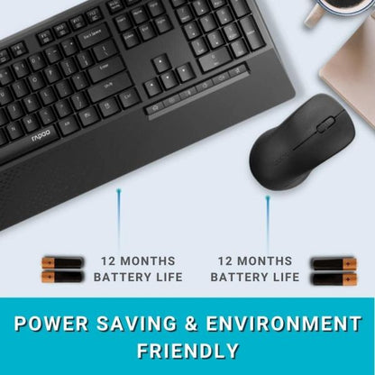Rapoo Wireless Keyboard and Mouse Combo X1960 -2.4GHz | Low-Profile Full-Size Keys | Optical Mouse | Long Battery Life | USB Receiver