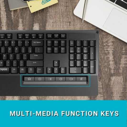 Rapoo Wireless Keyboard and Mouse Combo X1960 -2.4GHz | Low-Profile Full-Size Keys | Optical Mouse | Long Battery Life | USB Receiver