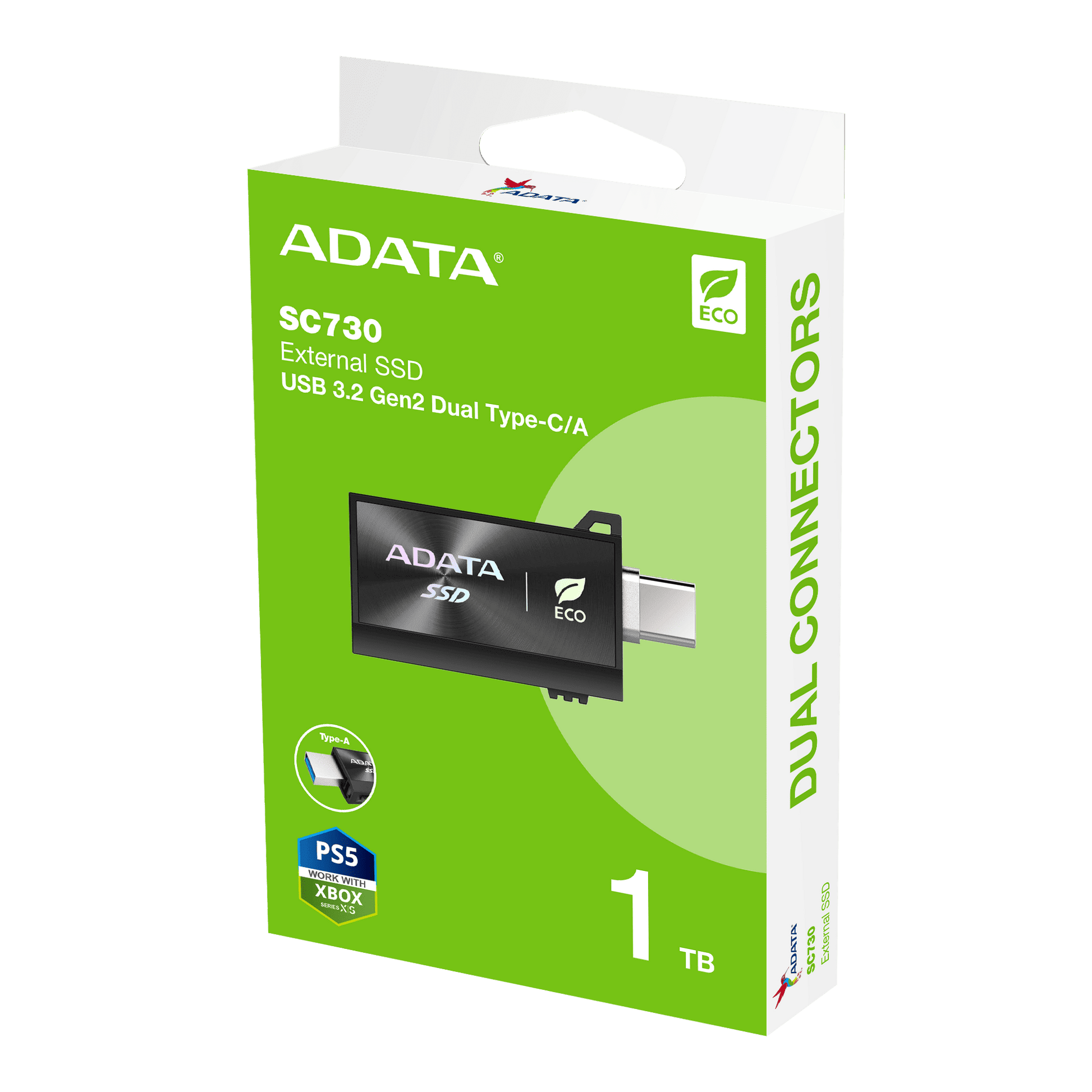 ADATA SC730 External SSD USB 3.2 Gen2 600MB/s Dual Connector USB-C USB-A 50% Recycled - 1TB