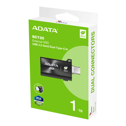 ADATA SC730 External SSD USB 3.2 Gen2 600MB/s Dual Connector USB-C USB-A 50% Recycled - 1TB