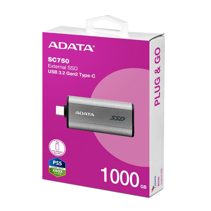 ADATA SC750 External SSD USB 3.2 Gen2 1050MB/s Read 1000MB/s Write Slide-Out Type-C Cableless - 1TB