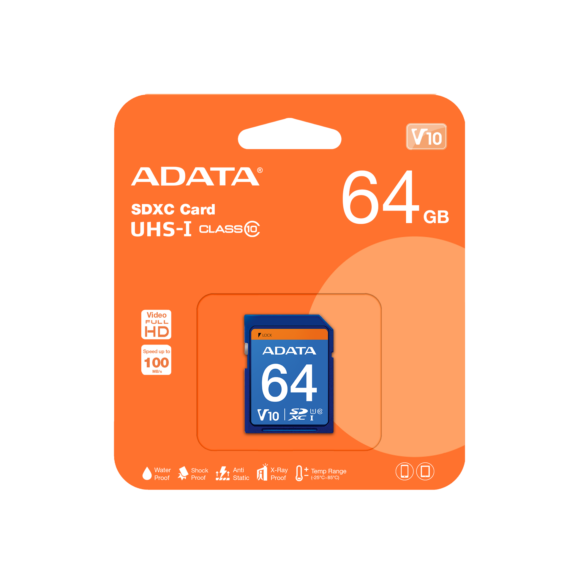 ADATA Premier SDXC/SDHC UHS-I Class10 Memory Card – up to 100 MB/s Read, V10, 64 GB