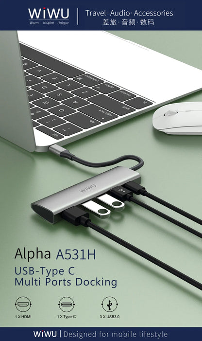 WIWU ALPHA 5 IN 1 USB-C HUB A531H | GRAY