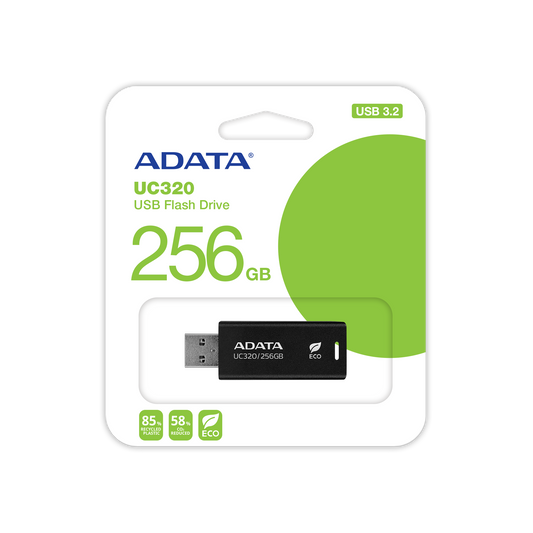 DATA UC320 USB 3.2 Gen1 Flash Drive 85% PCR Plastic Eco-Friendly Capless Sliding Connector - 256GB