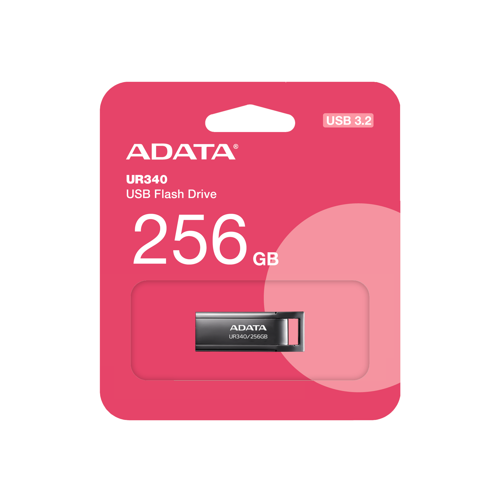 ADATA UR340 USB 3.2 Flash Drive Waterproof Dustproof Capless Glossy Black Nickel - 256GB