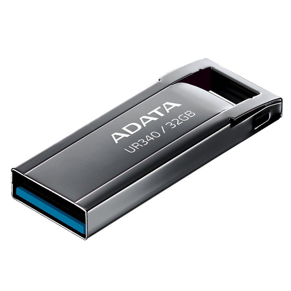 ADATA UR340 USB 3.2 Flash Drive Waterproof Dustproof Capless Glossy Black Nickel - 32GB